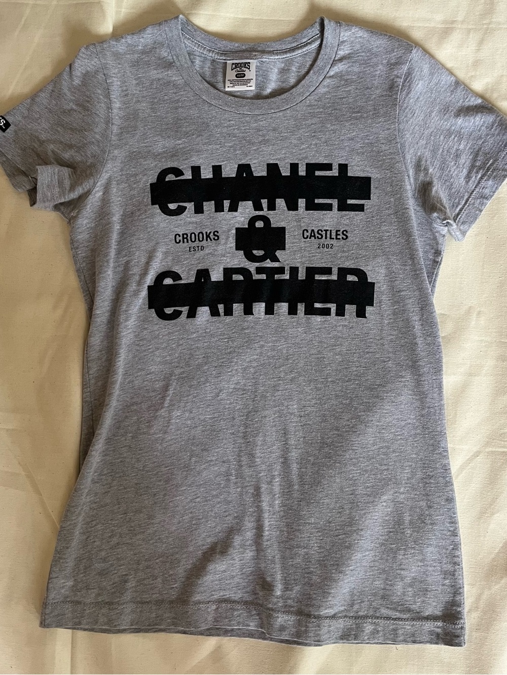 Crooks & Castles Heather Gray Crewneck Tee with Black Label. Size XS